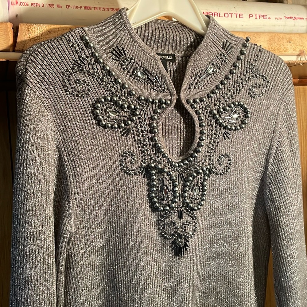 Gray and silver beaded sweater excellent condition worn once
